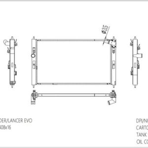 RAD-MB-MT26-323 Radiator Cartype: Outlander/lancer Evo 4A92 2010- Application: Mt Core Size: 700*408*26 OEM：1350A761 NS：636033 Carton: 820*170*535 Oil Cooler:/