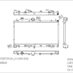 RAD-SB-AT26-293 Radiator Cartype: Forester/legacy 10 W/ EJ255 2008-2013 Application: At Core Size: 340*688*26 OEM：45199SC020 NS：67716 CARTON:730*95*515 Oil Cooler: 375MM